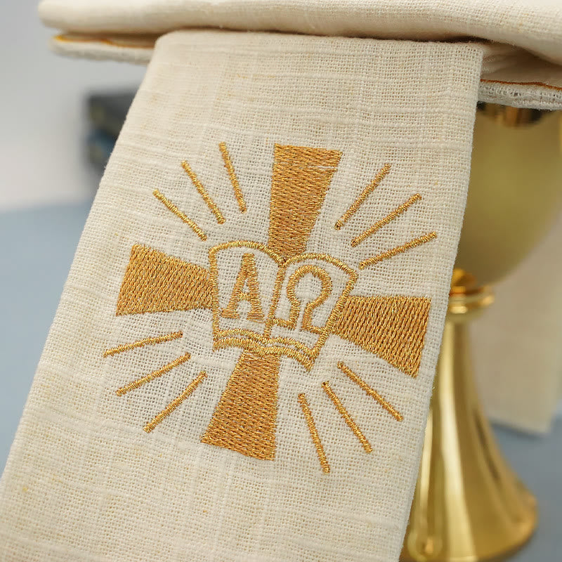 Christiandiscipleshop Classic Style Golden Shining Grace Cross Altar Linen Set