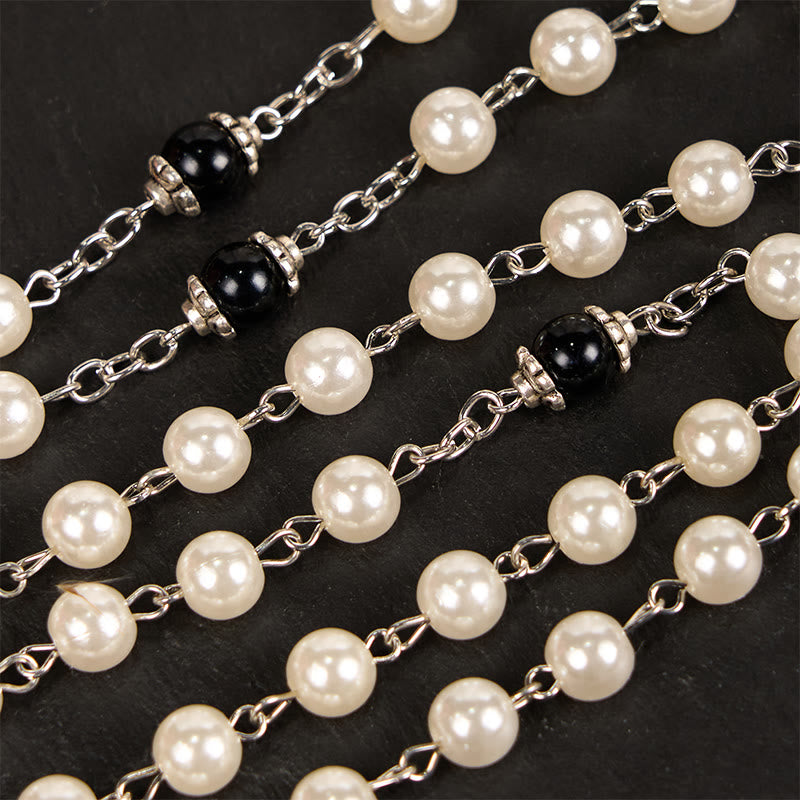 christiandiscipleshop Immaculate Heart of Mary & Crucifix of 8 mm Round White Acrylic Alloy Chain Rosary