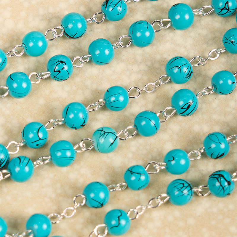 Christiandiscipleshop Our Lady of Aparecida & Crucifix of 8 mm Round Green Glass Alloy Chain Rosary