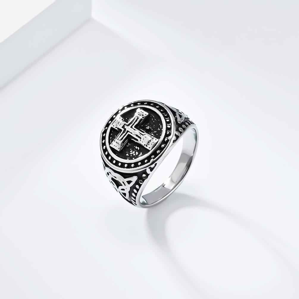 christiandiscipleshop Siegelring im Vintage-Stil mit mittelalterlichem Kreuzritterkreuz