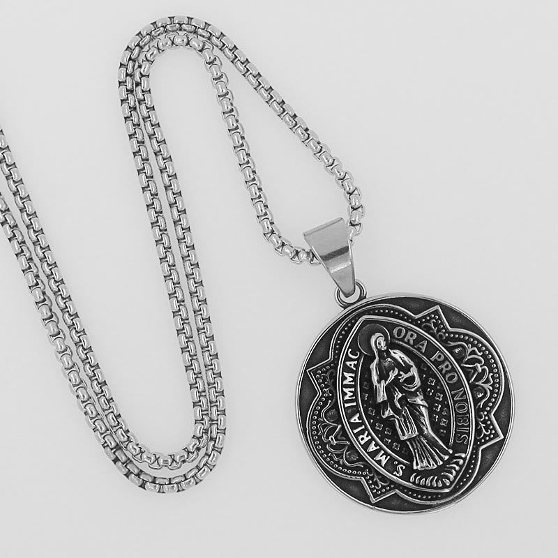Christiandiscipleshop Retro Style Our Lady Virgin Marry Pattern Round Pendant Necklace