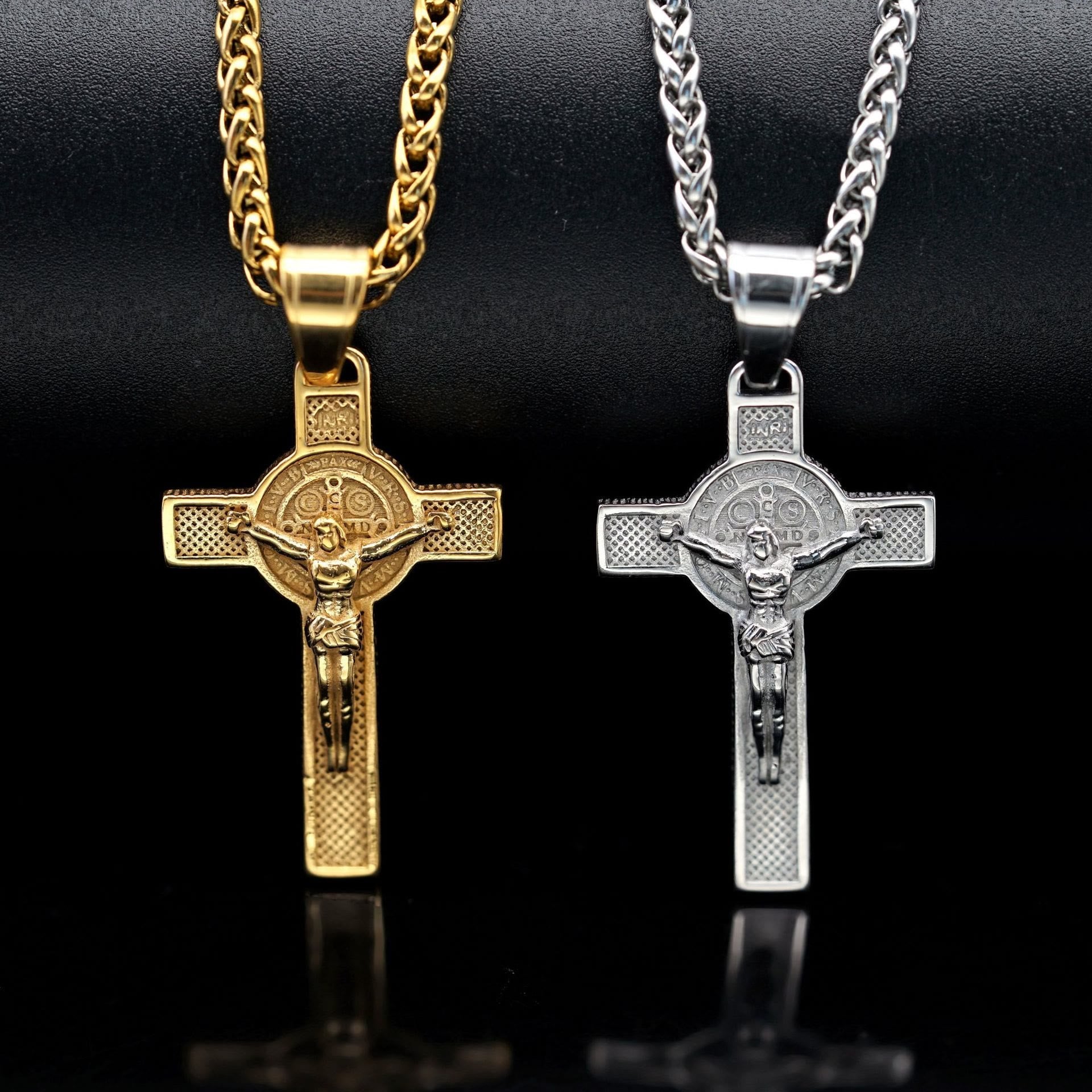 Christianartworkshop Classic Style Crafted Crucifix St. Benedict Jesus Cross Pendant Necklace