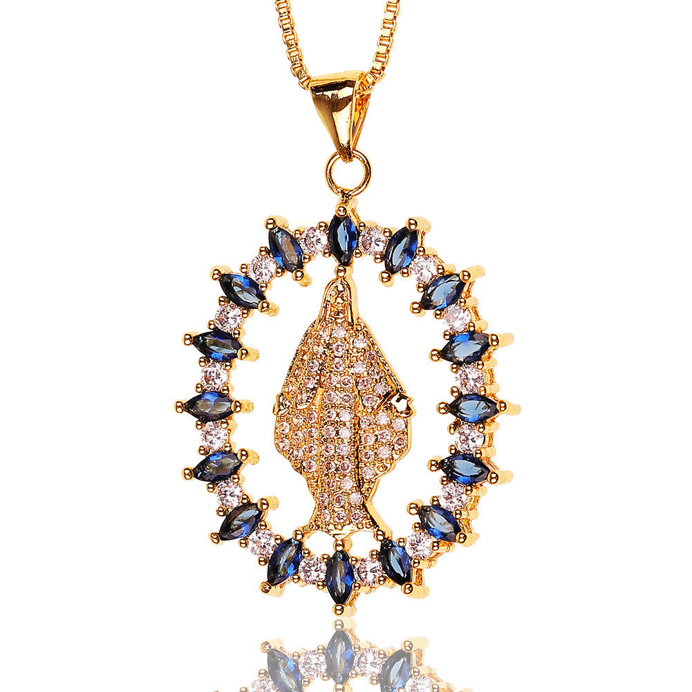 christiandiscipleshop Luxury Style Our Lady of Miraculous Medal Gemstones Pendant Necklace