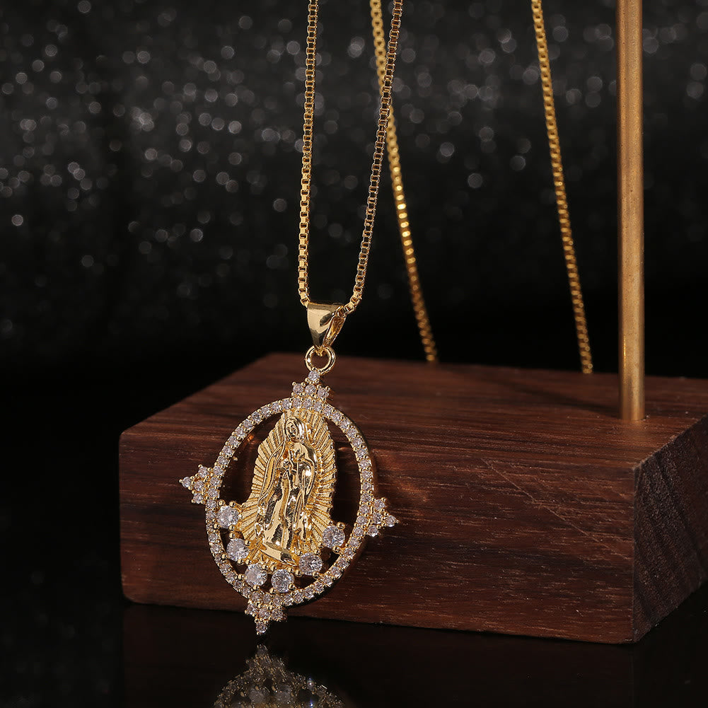 christiandiscipleshop Luxury Style Our Lady of Guadalupe Gemstones Pendant Necklace