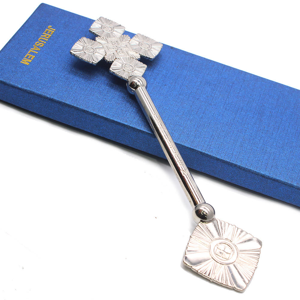Christiandiscipleshop Classic Style Intricate Geometric Pattern Silvery Blessing Hand Cross