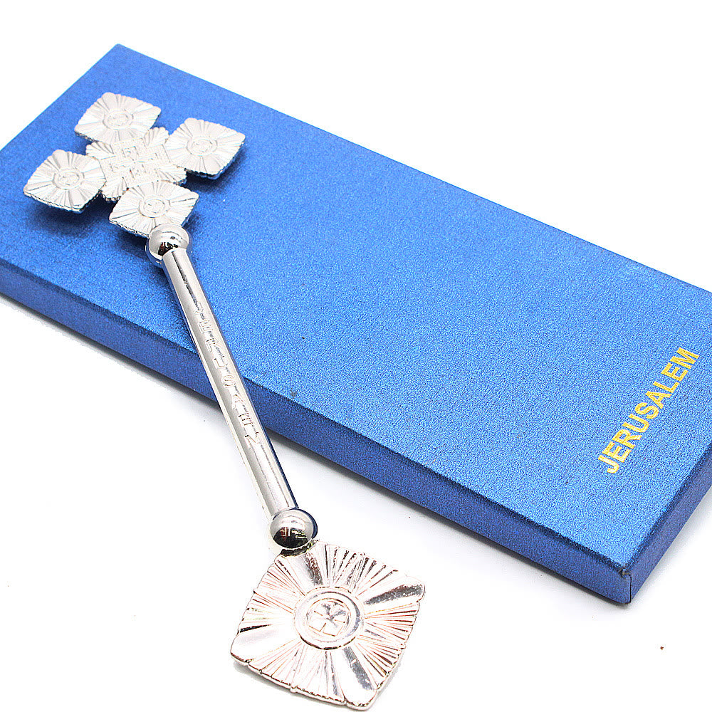 Christiandiscipleshop Classic Style Intricate Geometric Pattern Silvery Blessing Hand Cross