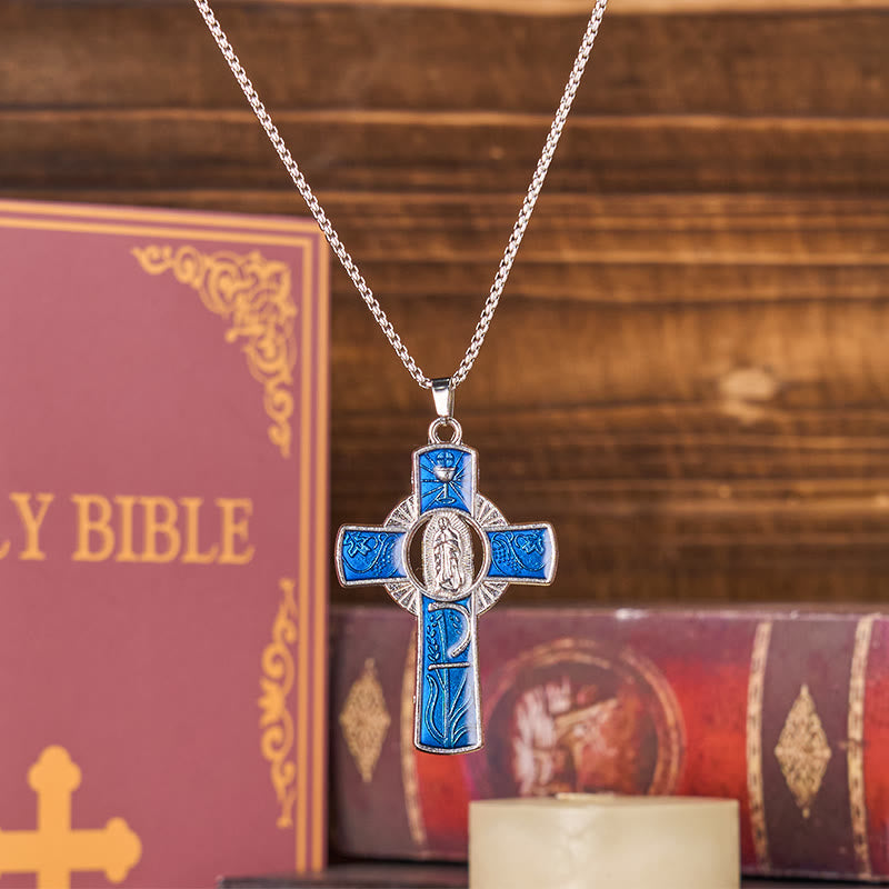 Christianartworkshop 6 Color Virgin Mary Our Lady of Guadalupe Faith Cross Pendant Necklace