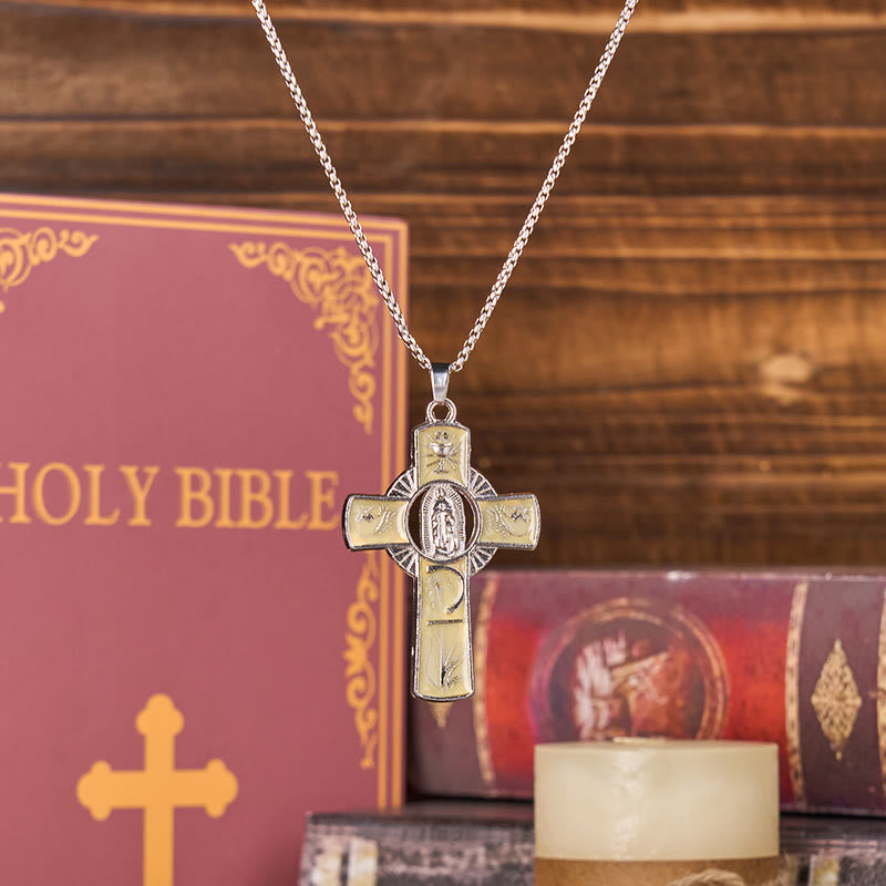 Christianartworkshop 6 Color Virgin Mary Our Lady of Guadalupe Faith Cross Pendant Necklace