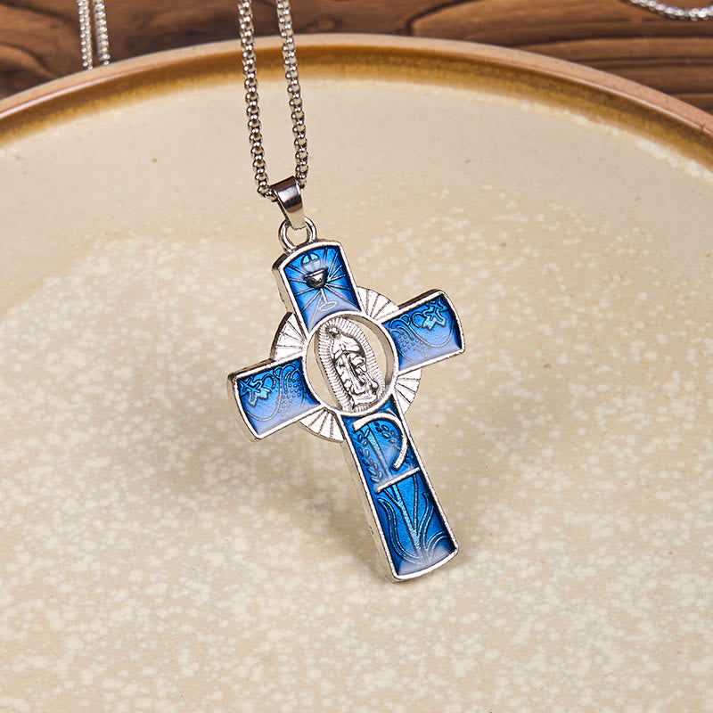 Christianartworkshop 6 Color Virgin Mary Our Lady of Guadalupe Faith Cross Pendant Necklace
