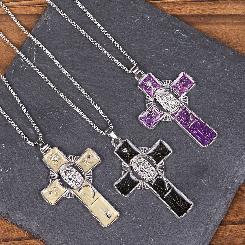 Christianartworkshop 6 Color Virgin Mary Our Lady of Guadalupe Faith Cross Pendant Necklace