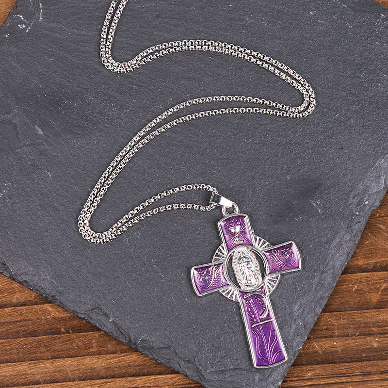 Christianartworkshop 6 Color Virgin Mary Our Lady of Guadalupe Faith Cross Pendant Necklace