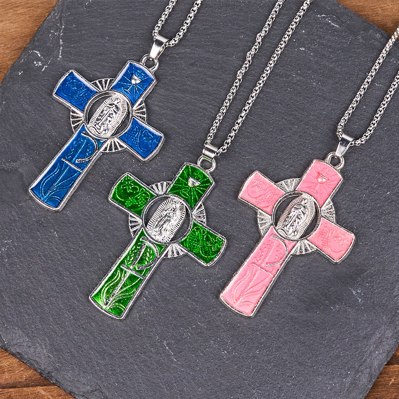 Christianartworkshop 6 Color Virgin Mary Our Lady of Guadalupe Faith Cross Pendant Necklace