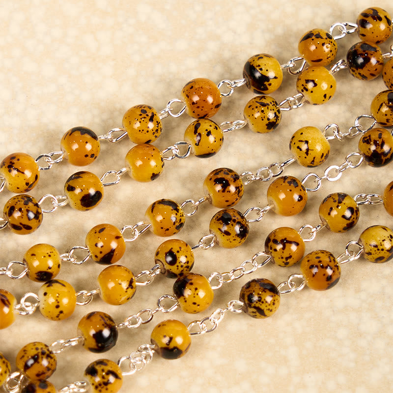 Christiandiscipleshop Our Lady of Fatima & Crucifix of 8 mm Round Pattern Stone Alloy Chain Rosary
