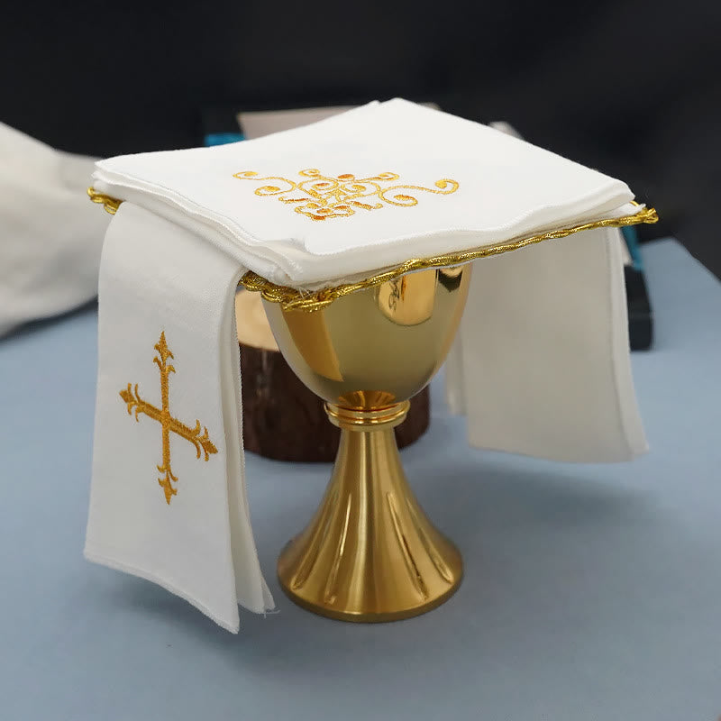 Christiandiscipleshop Classic Style Golden Grace Chalice Veil & Purificator Set Religious Altar Linen Set