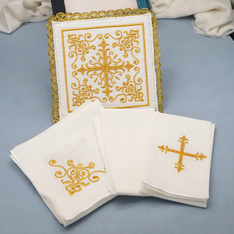 Christiandiscipleshop Classic Style Golden Grace Chalice Veil & Purificator Set Religious Altar Linen Set