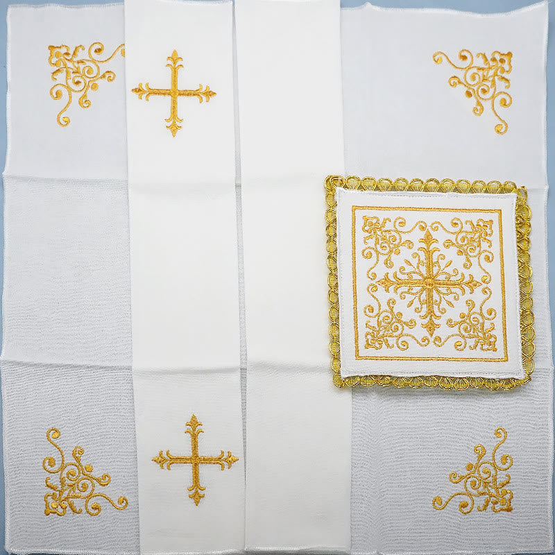 Christiandiscipleshop Classic Style Golden Grace Chalice Veil & Purificator Set Religious Altar Linen Set