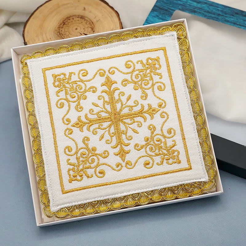 Christiandiscipleshop Classic Style Golden Grace Chalice Veil & Purificator Set Religious Altar Linen Set