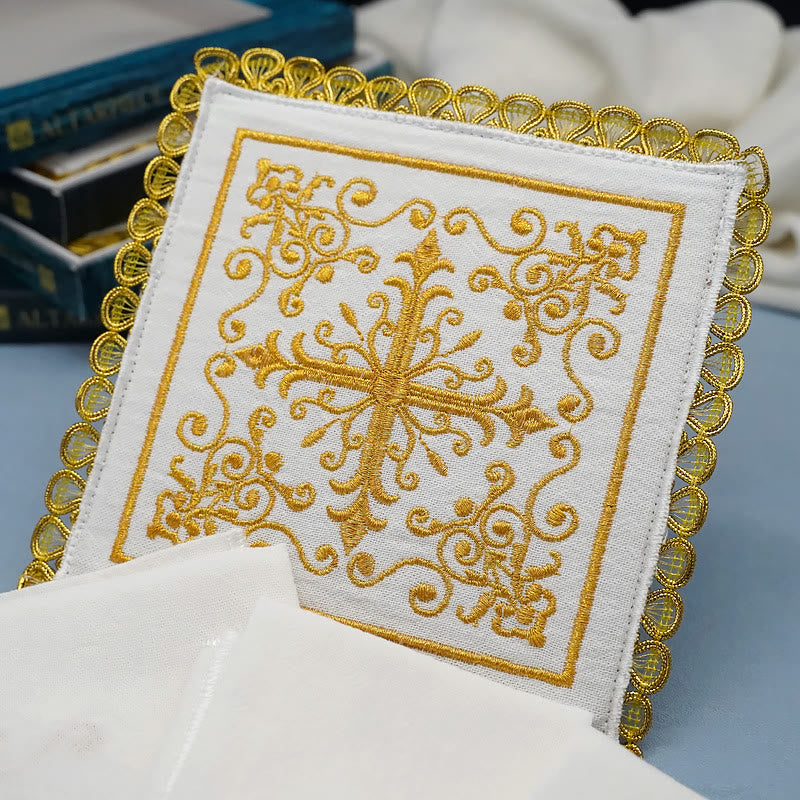 Christiandiscipleshop Classic Style Golden Grace Chalice Veil & Purificator Set Religious Altar Linen Set