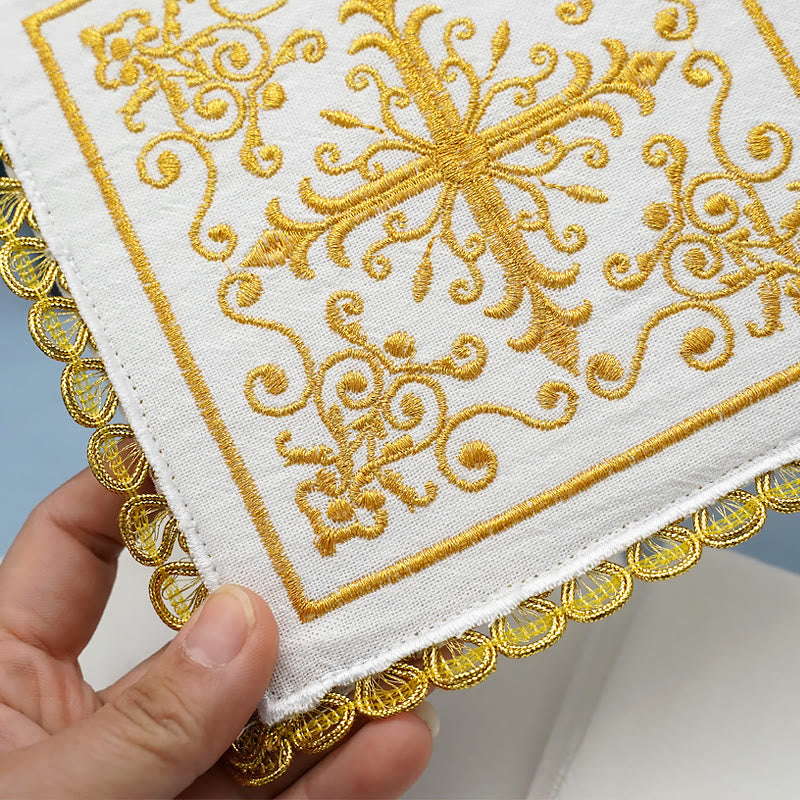 Christiandiscipleshop Classic Style Golden Grace Chalice Veil & Purificator Set Religious Altar Linen Set