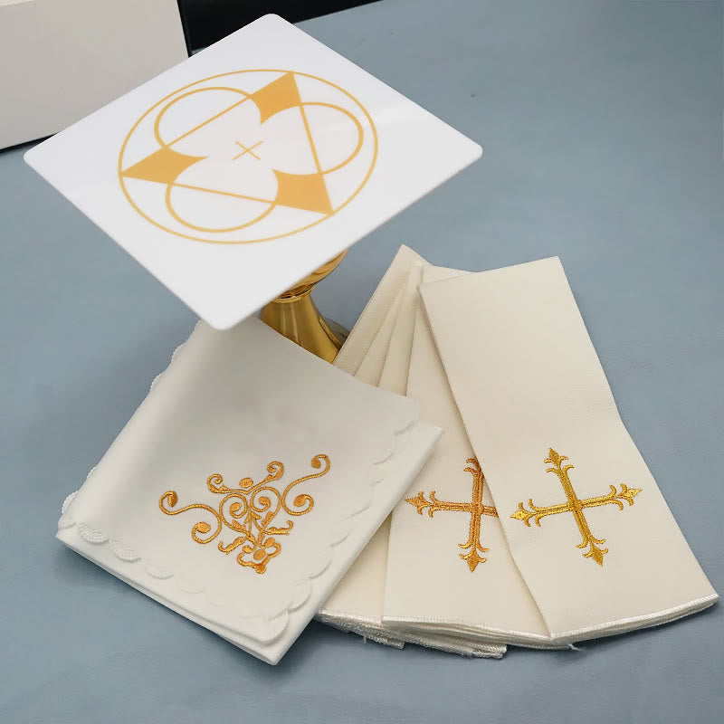 Christiandiscipleshop Divine Cross and Scroll Chalice Veil & Purificator Set Religious Altar Linen Set