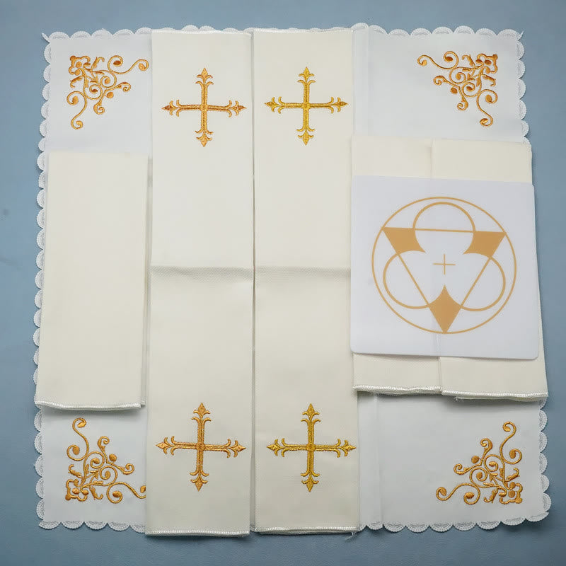 Christiandiscipleshop Divine Cross and Scroll Chalice Veil & Purificator Set Religious Altar Linen Set