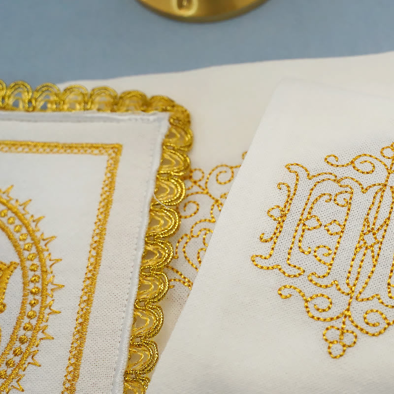 Christiandiscipleshop Gold Embroidered Chalice Veil & Purificator Set Religious Altar Linen Set (IHS Design)
