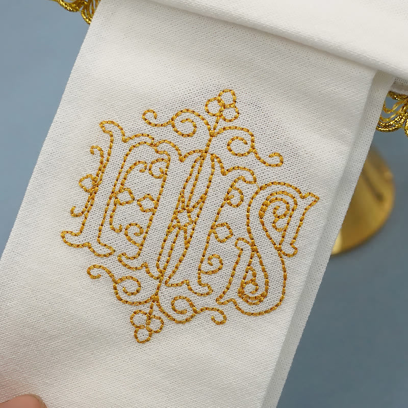 Christiandiscipleshop Gold Embroidered Chalice Veil & Purificator Set Religious Altar Linen Set (IHS Design)