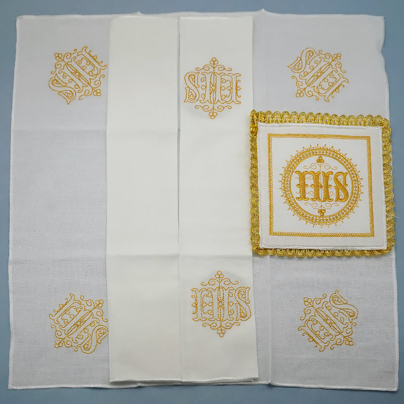 Christiandiscipleshop Gold Embroidered Chalice Veil & Purificator Set Religious Altar Linen Set (IHS Design)