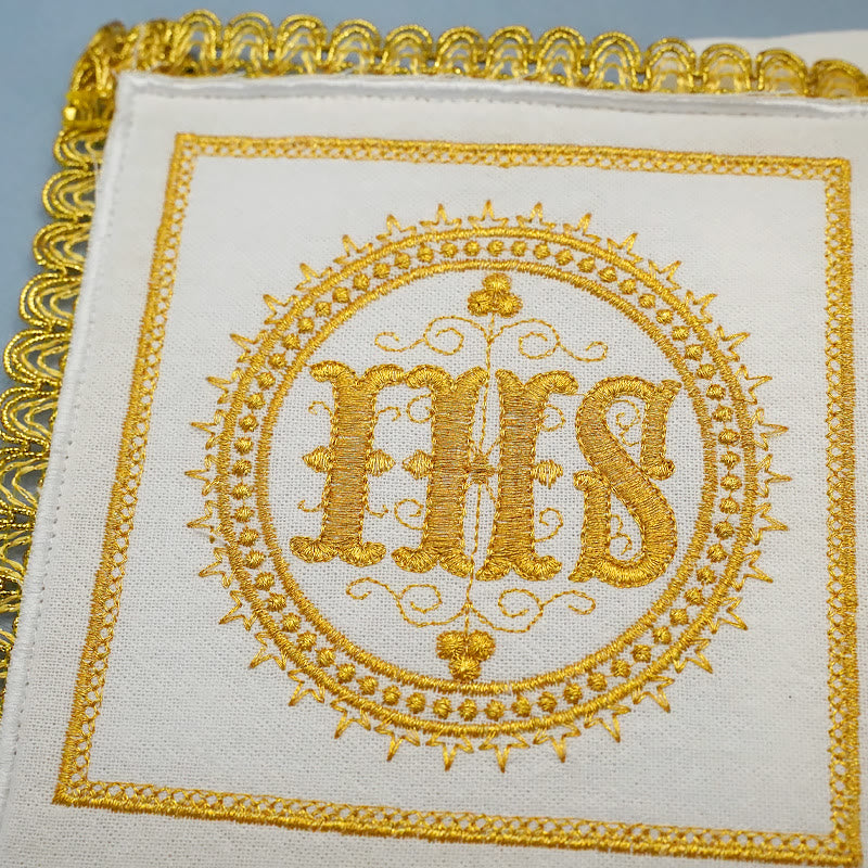Christiandiscipleshop Gold Embroidered Chalice Veil & Purificator Set Religious Altar Linen Set (IHS Design)