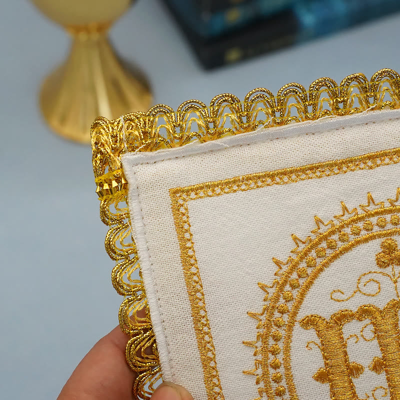 Christiandiscipleshop Gold Embroidered Chalice Veil & Purificator Set Religious Altar Linen Set (IHS Design)