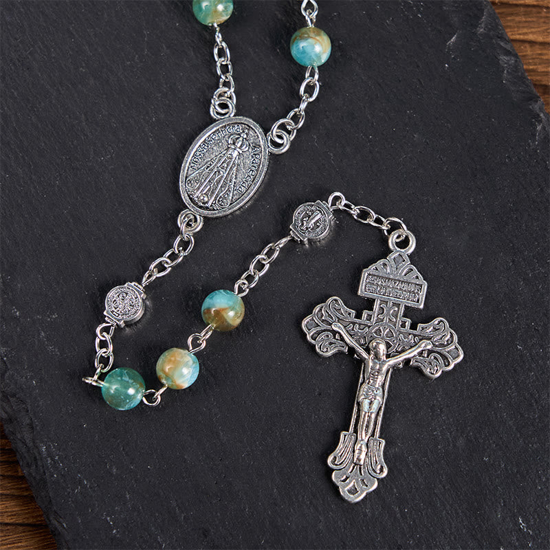Christiandiscipleshop Our Lady of Aparecida & Crucifix of 8mm Round Green Acrylic Alloy Chain Rosary