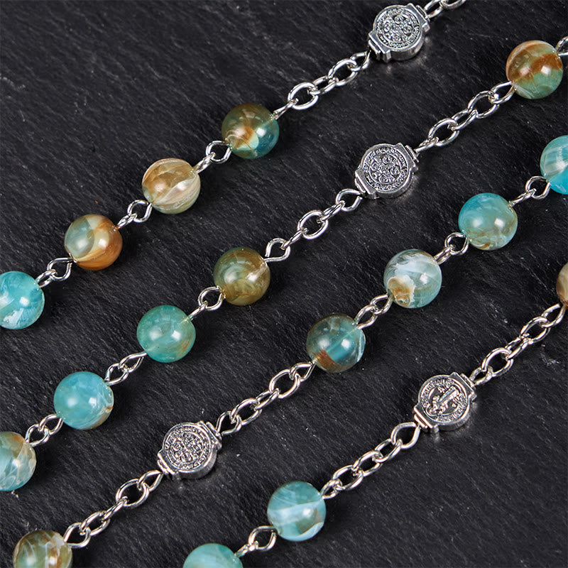 Christiandiscipleshop Our Lady of Aparecida & Crucifix of 8mm Round Green Acrylic Alloy Chain Rosary