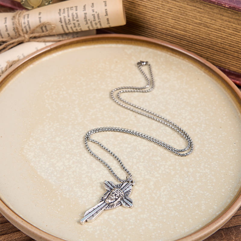 Christiandiscipleshop Retro Style Jesus Icon Cross Faith Blessed Crucifix Pendant Necklace