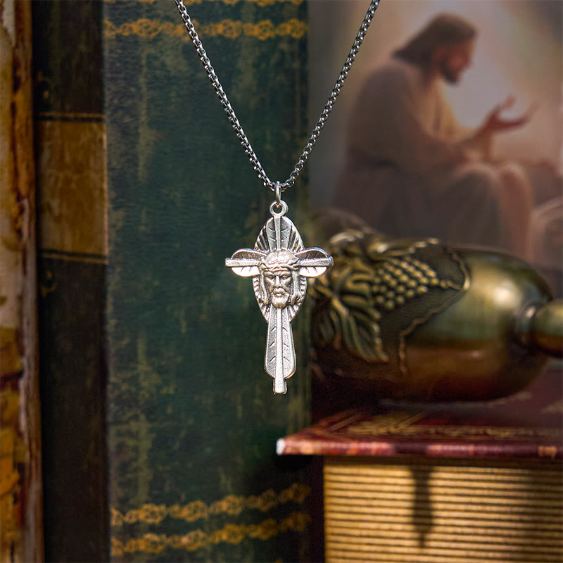 Christiandiscipleshop Retro Style Jesus Icon Cross Faith Blessed Crucifix Pendant Necklace