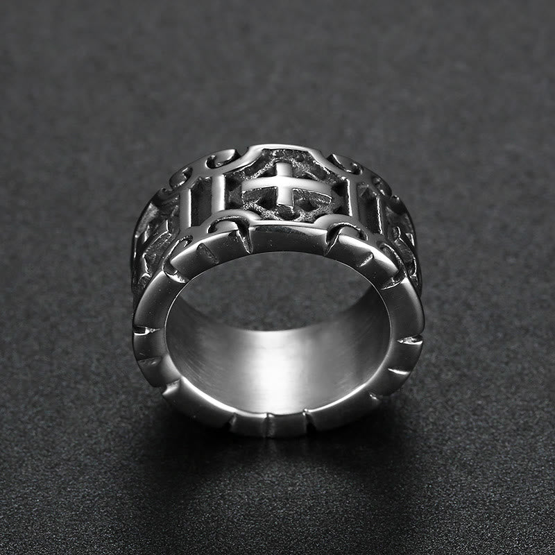 Christiandiscipleshop Retro Style Cross Engraved Stainless Steel Faith Protection Ring