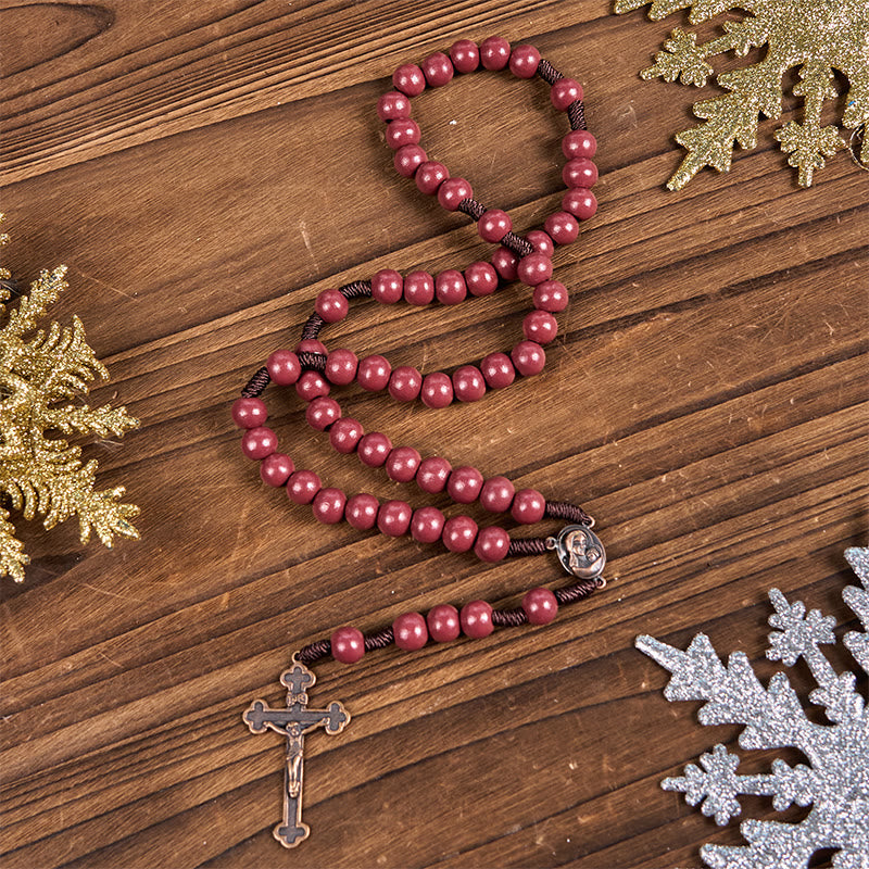 christiandiscipleshop Madonna and Child & Crucifix of 10mm Round Red Wood Nylon Cord Rosary