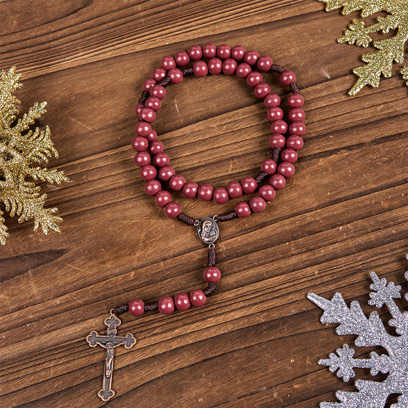 christiandiscipleshop Madonna and Child & Crucifix of 10mm Round Red Wood Nylon Cord Rosary