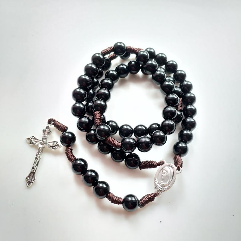 Christiandiscipleshop Our Lady & Crucifix of 10mm Round Blue/Black Acrylic Nylon Cord Rosary