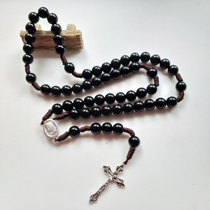 Christiandiscipleshop Our Lady & Crucifix of 10mm Round Blue/Black Acrylic Nylon Cord Rosary