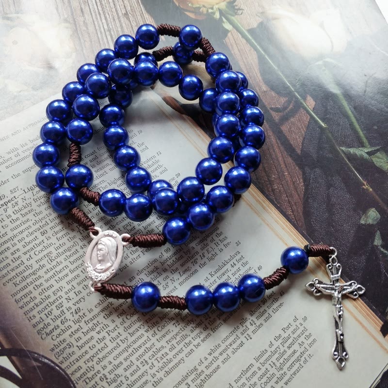 Christiandiscipleshop Our Lady & Crucifix of 10mm Round Blue/Black Acrylic Nylon Cord Rosary