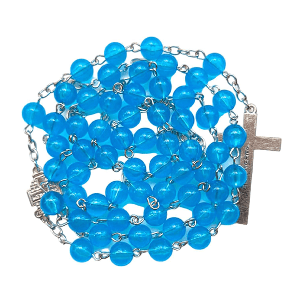 christiandiscipleshop Jerusalem Medal & Crucifix of 8mm Round Blue Acrylic Alloy Chain Rosary