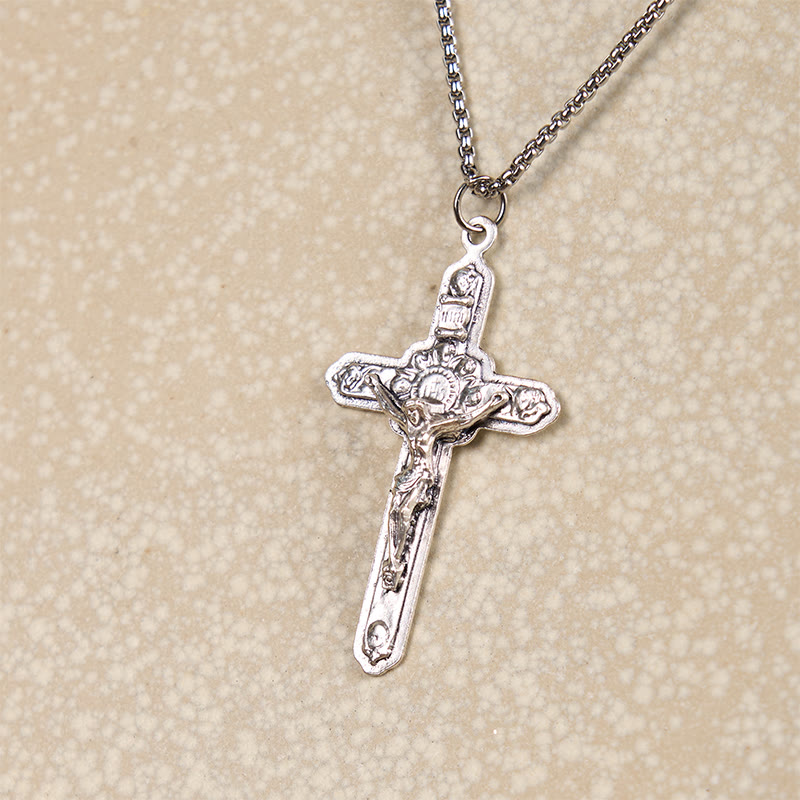 Christiandiscipleshop Retro Style Old Craft Jesus Crucifix Angels-Surrounded Pendant Necklace