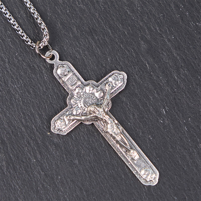 Christiandiscipleshop Retro Style Old Craft Jesus Crucifix Angels-Surrounded Pendant Necklace
