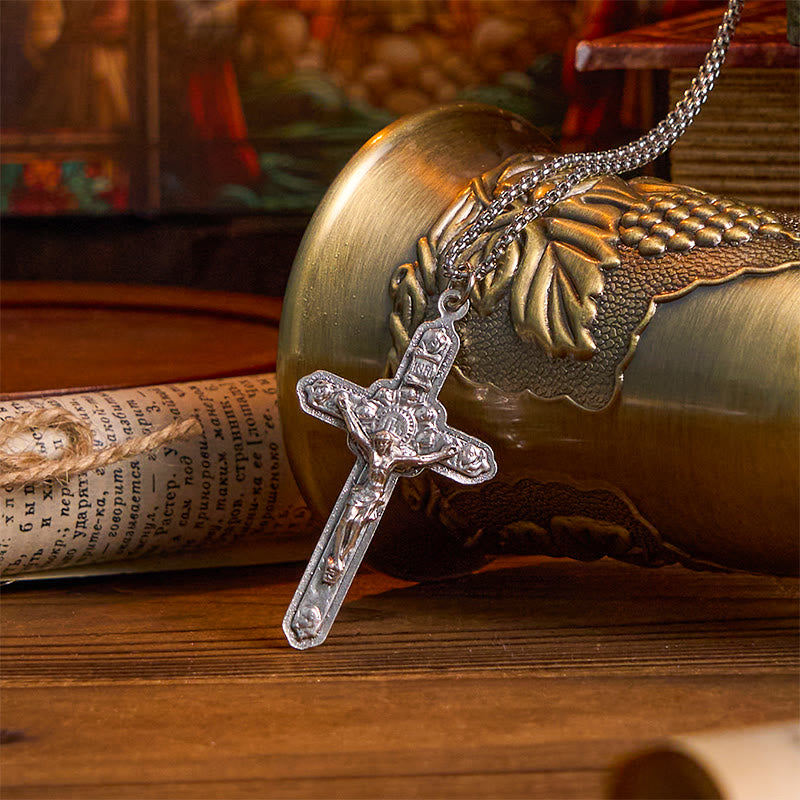 Christiandiscipleshop Retro Style Old Craft Jesus Crucifix Angels-Surrounded Pendant Necklace