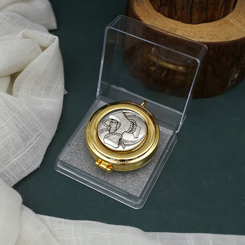 Christiandiscipleshop Gold-Plated Pyx with Tau Symbol–Sacred Vessel for the Holy Eucharist