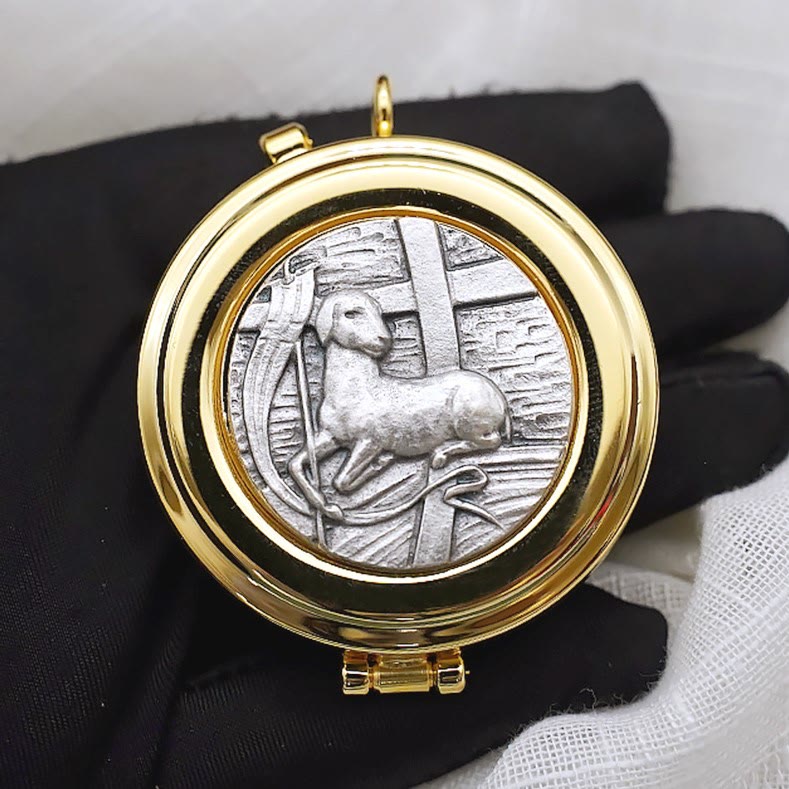 Christiandiscipleshop Gold-Plated Pyx with Lamb Statue–Sacred Vessel for the Holy Eucharist