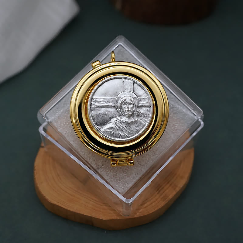 Christiandiscipleshop Gold-Plated Pyx with "See This Man" Pattern–Sacred Vessel for the Holy Eucharist