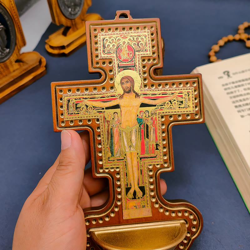 Christiandiscipleshop Damian Holy Water Font Station of the Cross Olive Wood Cross