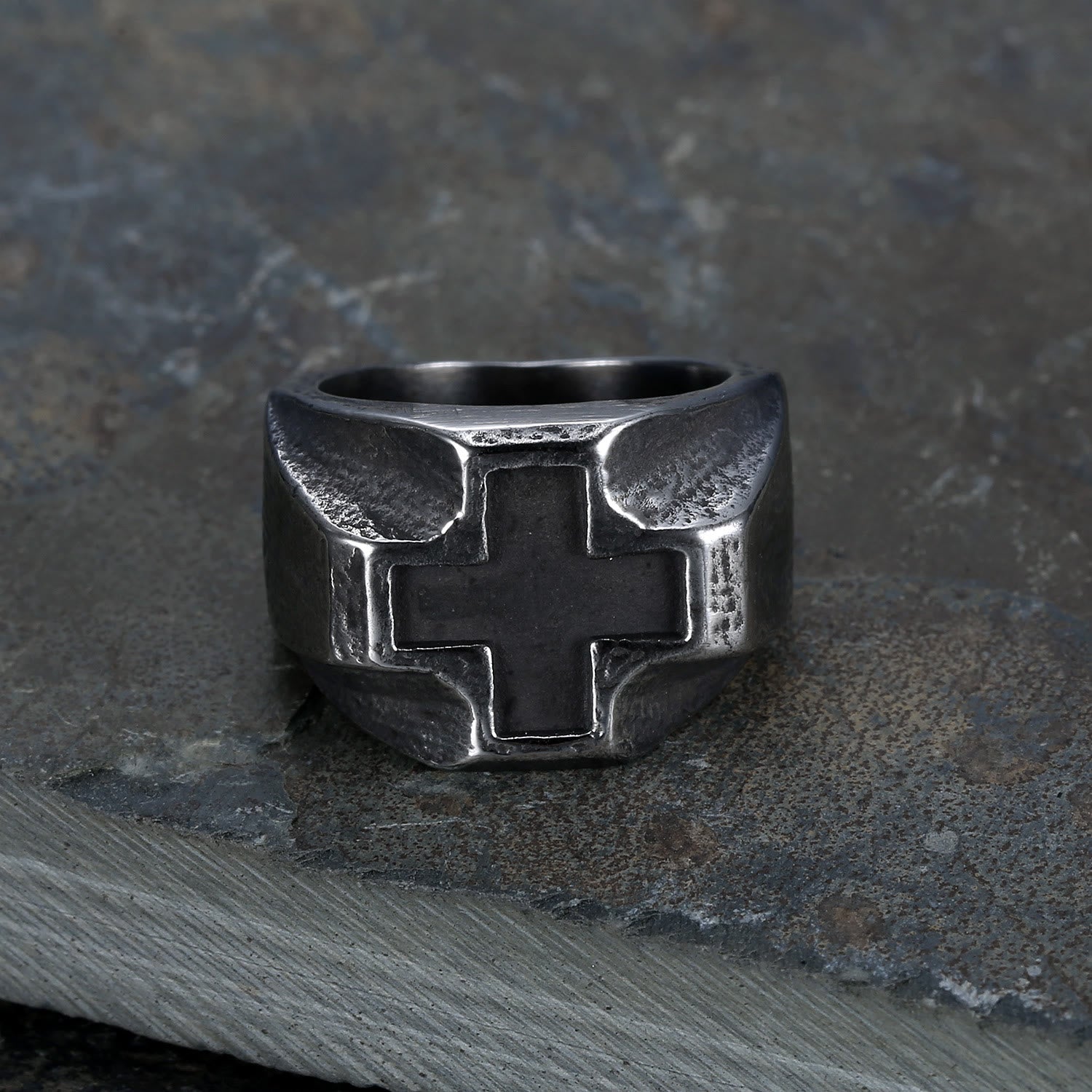 christiandiscipleshop Heavy Metals Style Cross Engraved Stainless Steel Faith Ring