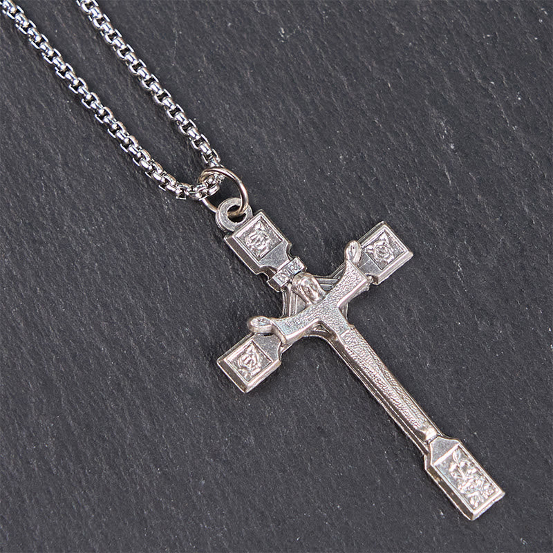 christiandiscipleshop Minimalist Exclusive Craft Jesus Crucifix with Roses Pendant Necklace